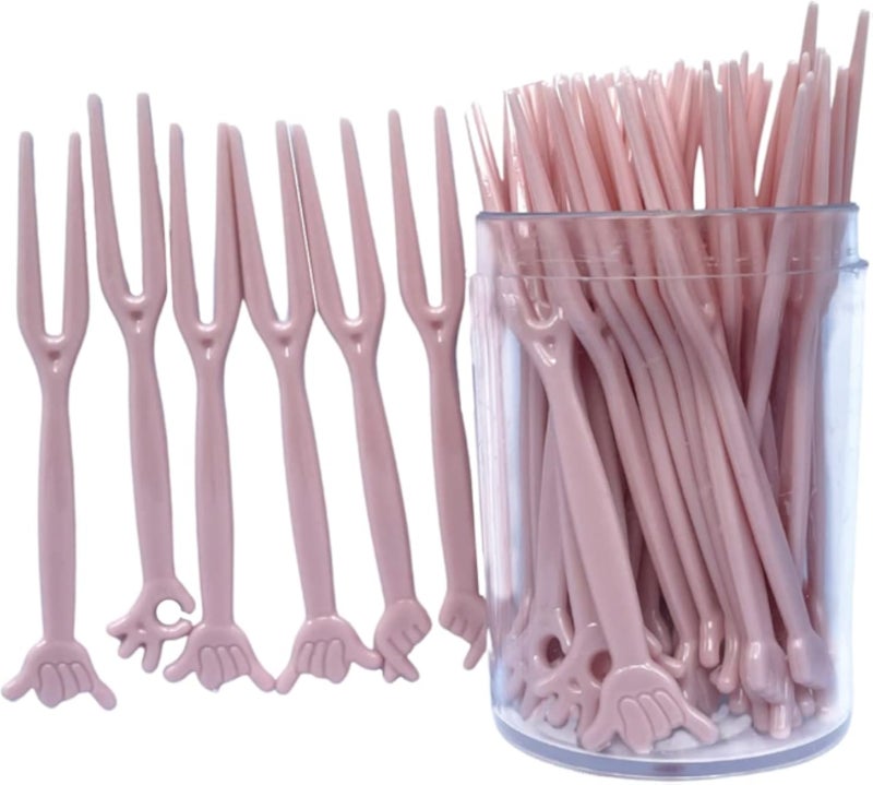 Disposable Plastic Fruit Forks Cake Dessert Forks Mini Forks for Appetizer for Fruit Shop Party Cake Shop Pub(50 pcsï¼‰ (PINK)